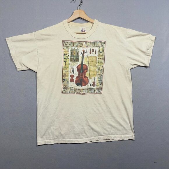 SOS TEXAS Other - Vintage Shirt Men XL Off White Beige SOS Cotton Musician Violin Art Y2K